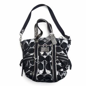 Coach Poppy Silver & Black Spotlight Satchel